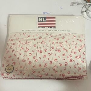 NWOT Vintage Ralph Lauren Cream and Red Floral Queen Flat Sheet